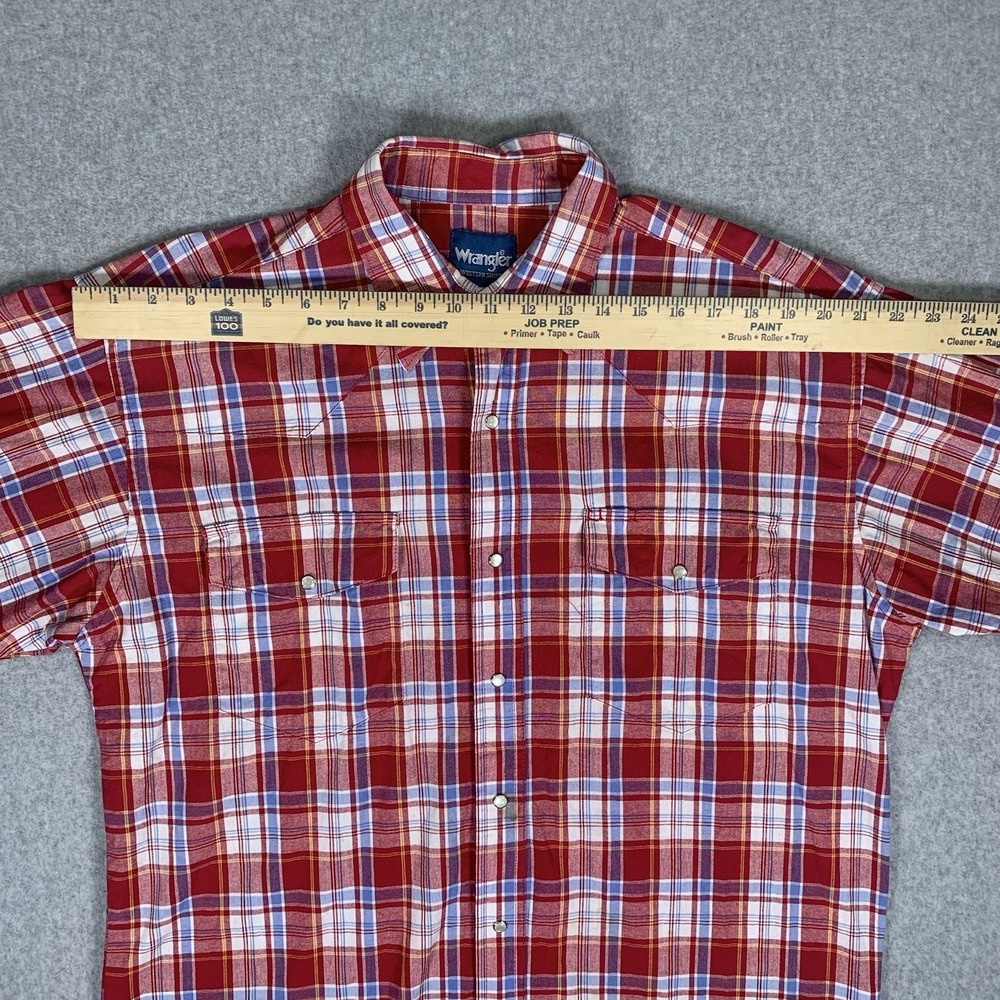 Wrangler Western Shirt Men's L Red Plaid Pearl Snap Short Sleeve Button Up - Picture 15 of 16